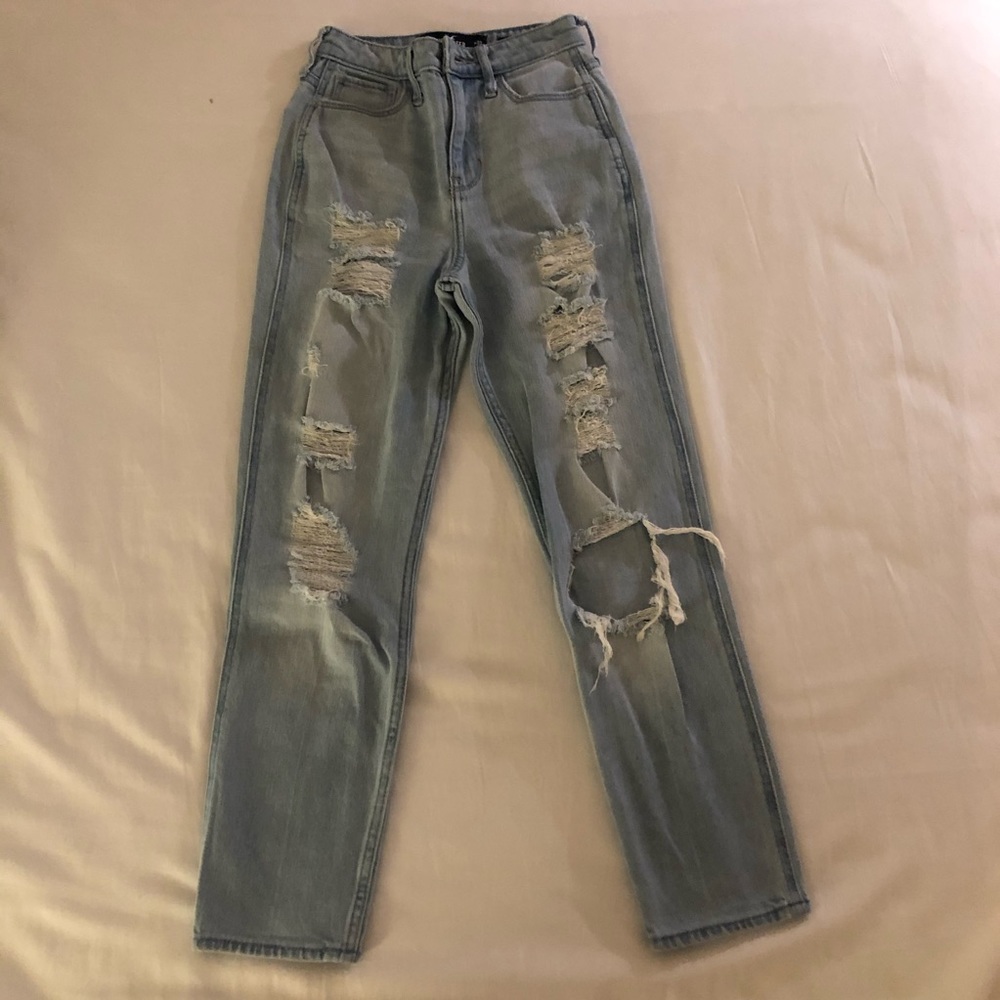 Hollister light wash distressed mom jeans